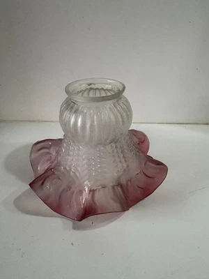 ancien Abat Jour Verre transparent et rose applique lampe tulipe Deco Vintage - Photo 1/4