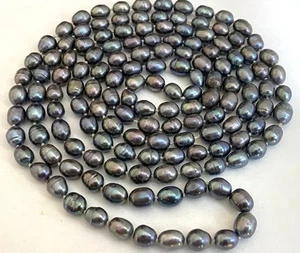 Amazing 53” Long Heavy 87g Peacock Purple Grey Freshwater Baroque Pearl Necklace - Picture 1 of 12