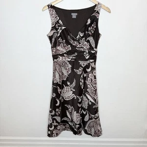 Ann Taylor Brown Floral Silk V-Neck Dress Floral Y2K Lined Fairy Women’s 2 - Picture 1 of 8