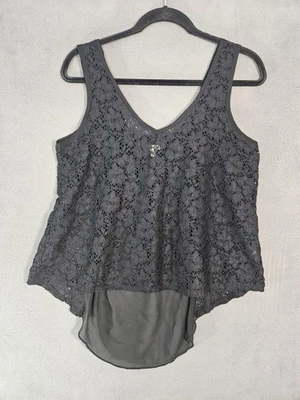 Camiseta sin mangas Lily White Whimsy Goth Witchey negra encaje transparente cuello en V mediana Foto 1 de 4