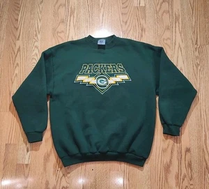 Vintage '90s NFL  Green Bay Packers Logo 7 Football Green Crew Neck Sweatshirt L - Picture 1 of 4