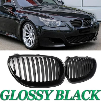 Glossy Black Front Kidney Grille For BMW E60 E61 550i 530i 535i 528i M5 2003-10 Foto 1 de 4