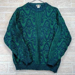 Maglione vintage TAKE OFF misto lana medio verde blu manica lunga girocollo pullover - Foto 1 di 6