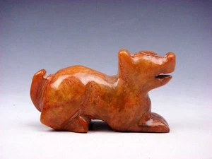Old Nephrite Jade Stone Carved Sculpture Seated FOO DOG LION #01242201 - Imagen 1 de 6