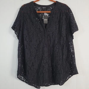 Torrid 3 Harper Lace Flatter Short Sleeve sz 3X Deep Black Floral Whimsigoth Neu - Bild 1 von 9