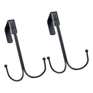 Confezione 2 Ganci Appendiabiti Doppio Sopra Porta Organizzatore Metallo, Borsa Asciugamani Cappotto Nero - Foto 1 di 7