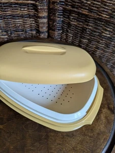 Tupperware Microwave Vegetable Steamer 3 Piece Harvest Gold Vintage - Picture 1 of 9