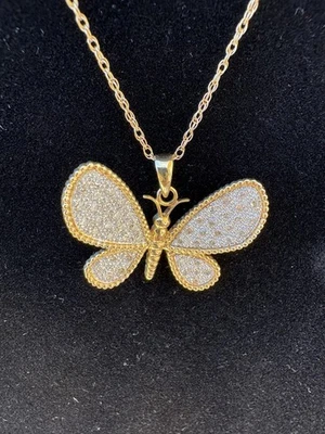 VTG 1/2ct Affinity Diamond Cluster Butterfly Pendant Necklace 14K Chain Gorgeous - Image 1 of 4