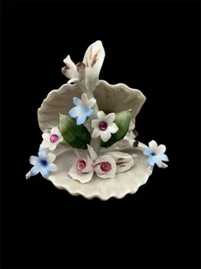 Concha de ostra vintage Capodimonte Stilart Longobardi De Gregorio con flores  - Imagen 1 de 8