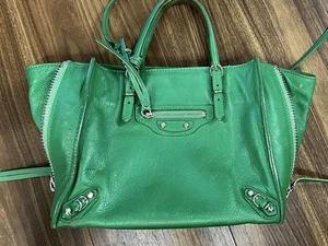 Authentic Balenciaga Paper Mini 2-Way Handbag Shoulder Bag Green Leather - Picture 1 of 9