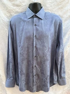 ROBERT GRAHAM Flip-Cuff Shirt~Size LARGE~L/S Lt. Blue/Lilac Woven Floral COTTON - Picture 1 of 8