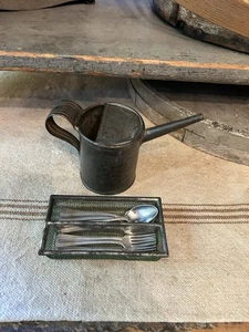 Antique Toy Utensil Tray W/spoons & Forks And A Toy Tin Watering Can - Picture 1 of 17