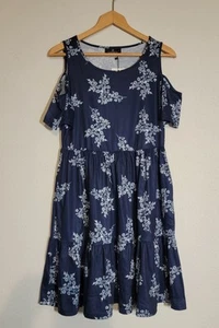 Yathon Women's Casual Cold Shoulder Sleeve Mini Summer Dress Blue Size L NWT - Picture 1 of 6