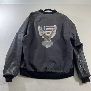 Vtg Harley-Davidson Canvas Leather Lined Jacket Men’s 2XL Eagle Embroidered USA - Picture 1 of 15
