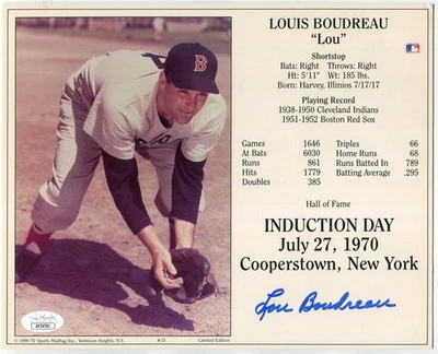 Lou Boudreau Boston Red Sox (Induction) Autographed 8 x 10 Photo - JSA Certified - Image 1 of 2