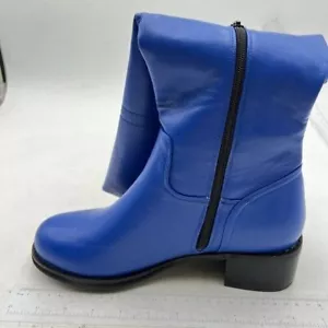 Womens Wide Calf Knee High Boots Round Toe Chunky Heel Boots Blue - Picture 1 of 6