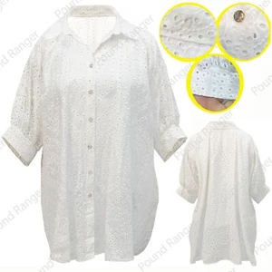 Ladies Womens Front Button Embroidered Blouse Top Shirt Short Dress Baggy Loose - Picture 1 of 10