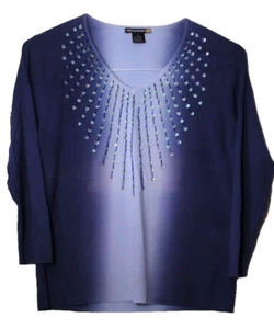 SWEATERWORKS PULLOVER SWEATER ladies size XL blue ombre 3/4 sleeve sequin trim - Picture 1 of 5