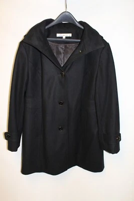 ABRIGO DE LANA NEGRO KENNETH COLE NEW YORK CON CAPUCHA CON CREMALLERA, CIERRE DE BOTONES Foto 1 de 4