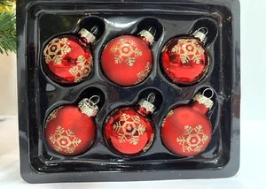 Ornamenti Natalizi Vetro Fiocco di Neve Glitter Oro Rosso Piccolo 1,5” Set di 6 - Foto 1 di 9
