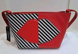 Red Black & White Lulu Guinness Leather Crossbody Bag Lip Print NWT - Picture 1 of 19