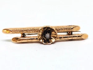 BIEDERMEIER BROSCHE AUS 14k - 585 GOLD MIT DIAMANT - ROSENDIAMANT IN MUSCHEL - Bild 1 von 3