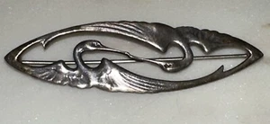 Vintage Sterling Great Falls Metal Works GFMW Brooch Pin Crane Bird Art Nouveau - Picture 1 of 8