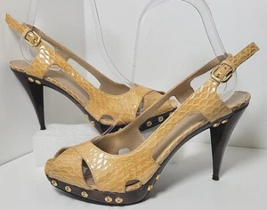 Women's Stuart Weitzman 6M Light Brown Peep Toe Leather Slingback Heels Shoes - Picture 1 of 20
