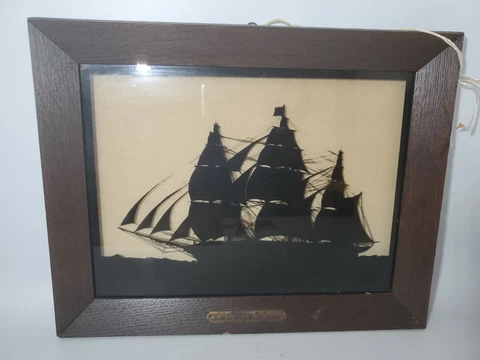 Vintage Glass Silhouette Nautical Picture 14.5" X 12" Cover