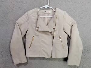 Girls Biker Jacket 5-6y Youth Kids Faux Suede Beige H&M Front Zip - Picture 1 of 11