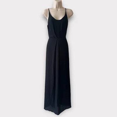 H&M Spaghetti Strap Front Pleat Long Dress, Size 6/ S, Black - Image 1 of 4