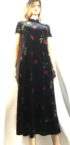 Abito vintage anni 90 CDC velluto rose rosse anni 90 elasticizzato maxi stampa orientale taglia 6 - Foto 1 di 24