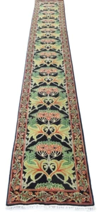 3X20 Black William Morris Inspired Hand Knotted Wool Runner Oriental Carpet - Picture 1 of 9