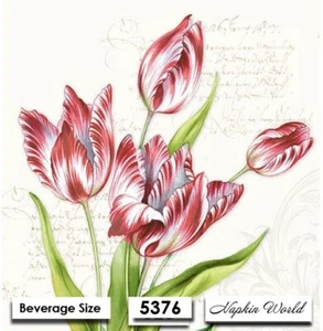 (5376) ZWEI einzeln. Papier BEVERAGE / COCKTAIL Decoupage Servietten - ROTE TULPEN - Bild 1 von 3