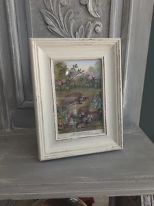 Hedgehogs with young antique painting. Framed Shabby chic art print/picture. - Picture 1 of 9