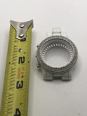 Michael Kors Watch Parts White Ceramic W/Crystal Case 40mm Band Links 20mm PJ1 - Image 1 of 4