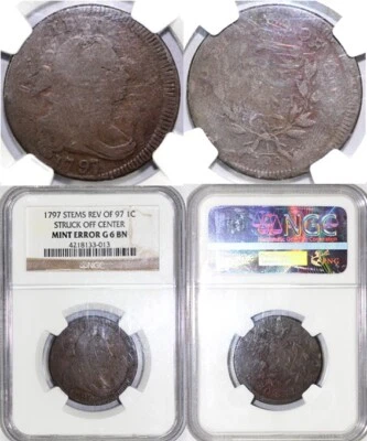 1797 1c Stems Rev of 97 Struck Off Center Draped Bust Large Cent NGC GOOD 6 - Image 1 of 4
