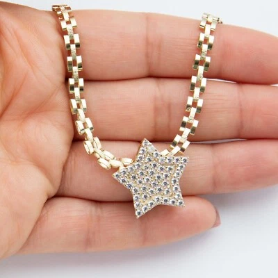 Твердый 10K золото блестящий цветной звезды подвеска ожерелье желтое золото - Изображение 1 из 4