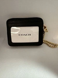 Coach custodia porta carte in vera pelle nera con cerniera e ferramenta in metallo dorato nuova con etichetta - Foto 1 di 6