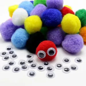 50Pcs Mixed Color Pom Poms Pompoms 1" with 20pcs Wiggle Eyes for Kids DIY Crafts - Picture 1 of 9