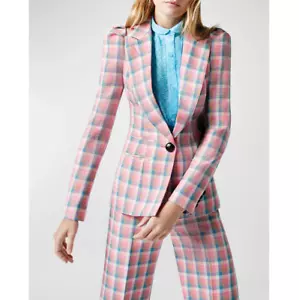 NWT $825 Smythe Box-Pleat Tailored Check Blazer in Begonia Check! - Picture 1 of 6