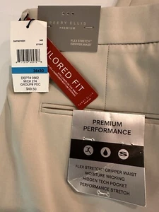 Perry Ellis premium Performance tailored fit flex stretch 36 x 30 khaki NWT - Picture 1 of 7