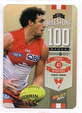 2014 AFL SELECT MILESTONE (100 GAMES) CARD - MG78 Shane MUMFORD (SYDNEY)