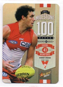 2014 AFL SELECT MILESTONE (100 GAMES) CARD - MG78 Shane MUMFORD (SYDNEY)