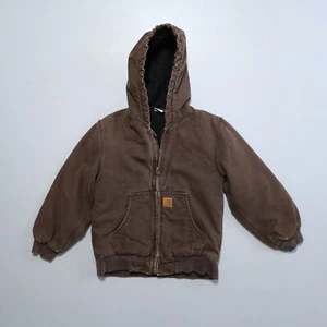 Carhartt Canvas Coat Bomber Jacket Workwear Hood Medium 10 12 Youth Boys Kids - Picture 1 of 8