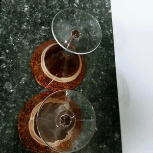 Vintage Murano Hand Blown Glass Stem Bar wear Amber Set of 2 - Picture 1 of 6