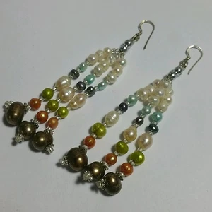 Sterling silver earrings,freshwater pearl , multi color, chandelier - Picture 1 of 2