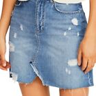 Free People Hallie Distress Asymmetrical Raw Hem Mini Jean Skirt Women’s 25 Blue