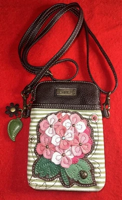 CHALA ROSA HORTENSIA FLOR VERDE RAYAS TELÉFONO CELULAR BANDOLERA MONEDERO AJUSTE STRP Foto 1 de 4