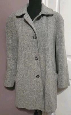 Abrigo London Fog Vintage Gris Mujer Talla 14 Botón Frontal Mezcla Lana ~ Forrado Foto 1 de 4